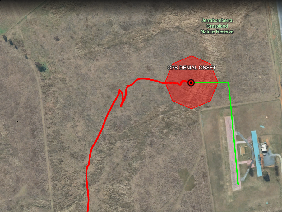 GPS denial zone rendered in Google Earth Pro